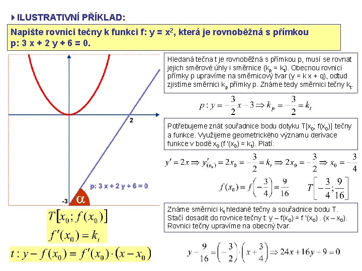 4 ILUSTRATIVNÍ PŘÍKLAD: Napište rovnici tečny k funkci f: y = x 2, která