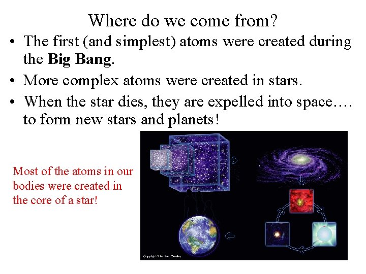 Where do we come from? • The first (and simplest) atoms were created during