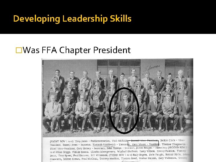 Developing Leadership Skills �Was FFA Chapter President 