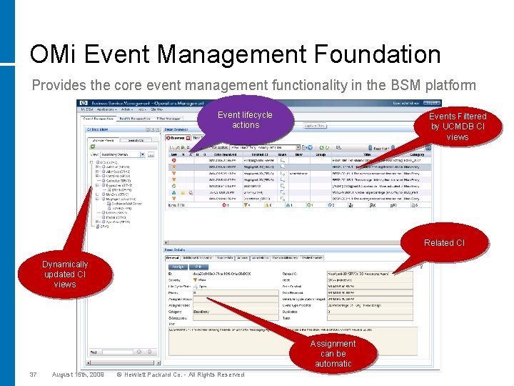 OMi Event Management Foundation Provides the core event management functionality in the BSM platform