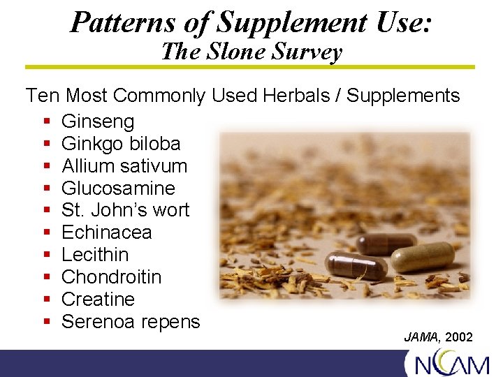 Patterns of Supplement Use: The Slone Survey Ten Most Commonly Used Herbals / Supplements