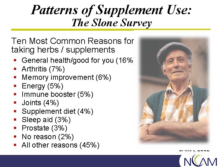 Patterns of Supplement Use: The Slone Survey Ten Most Common Reasons for taking herbs