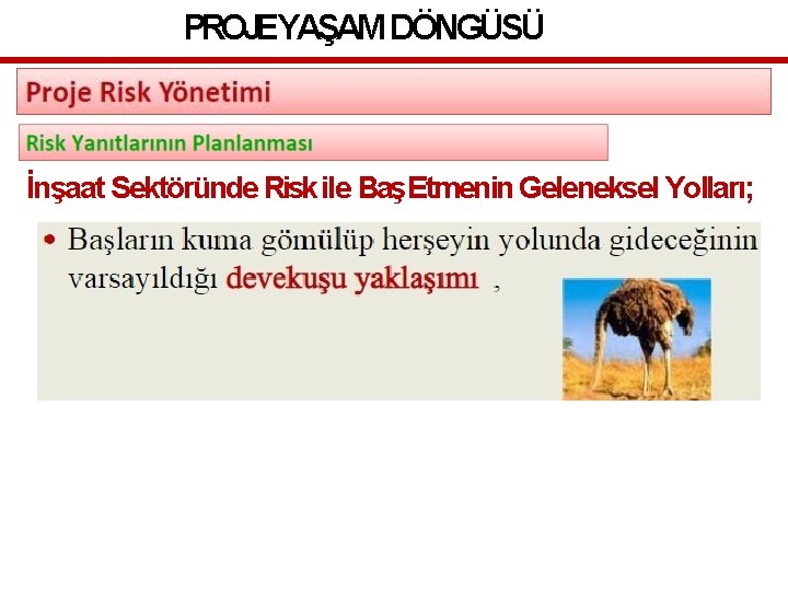 PROJEYAŞAM DÖNGÜSÜ İnşaat Sektöründe Risk ile BaşEtmenin Geleneksel Yolları; 