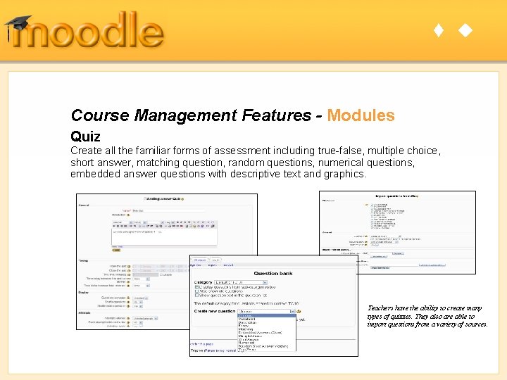 t u Course Management Features - Modules Quiz Create all the familiar forms of