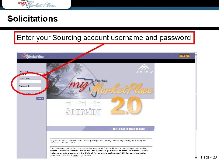 Solicitations Enter your Sourcing account username and password Page - 20 