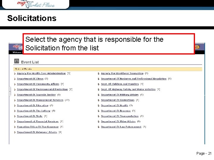 Solicitations Select the agency that is responsible for the Solicitation from the list Page