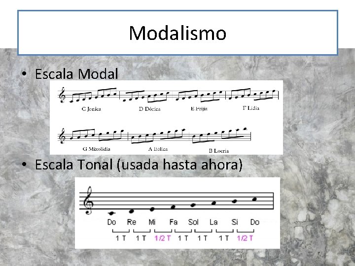 Modalismo • Escala Modal • Escala Tonal (usada hasta ahora) 