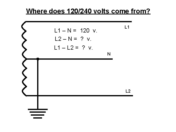 Where does 120/240 volts come from? L 1 – N = 120 v. L