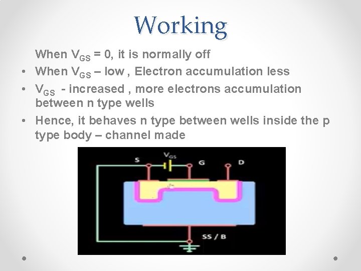 Working When VGS = 0, it is normally off • When VGS – low