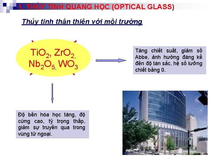 1. THỦY TINH QUANG HỌC (OPTICAL GLASS) Thủy tinh thân thiện với môi trường