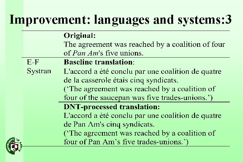 Improvement: languages and systems: 3 