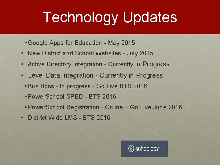 Technology Updates • Google Apps for Education - May 2015 • New District and