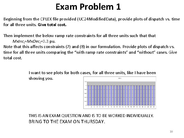 Exam Problem 1 Beginning from the CPLEX file provided (UC 24 Modified. Data), provide