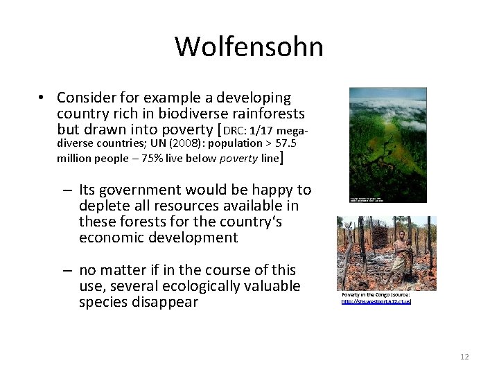 Wolfensohn • Consider for example a developing country rich in biodiverse rainforests but drawn