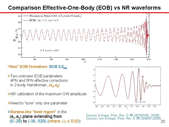 Comparison Effective-One-Body (EOB) vs NR waveforms “New” EOB formalism: EOB 2. 0 NR Two