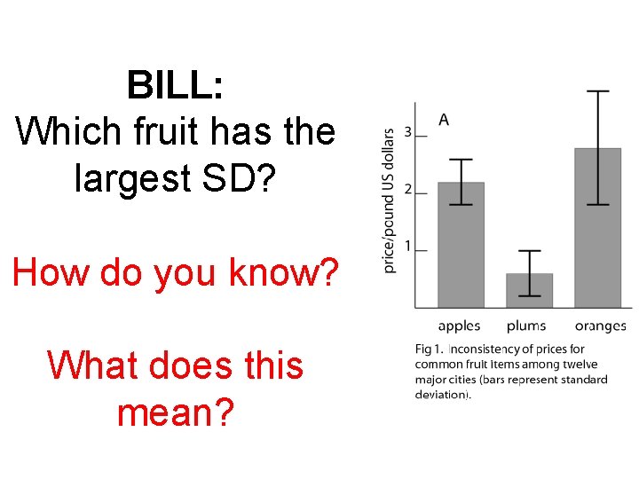 BILL: Which fruit has the largest SD? How do you know? What does this