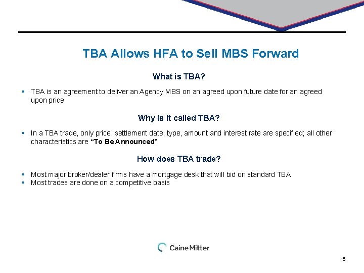 TBA Allows HFA to Sell MBS Forward What is TBA? § TBA is an
