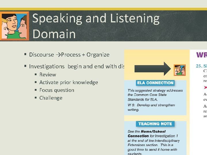 Speaking and Listening Domain § Discourse →Process + Organize § Investigations begin and end