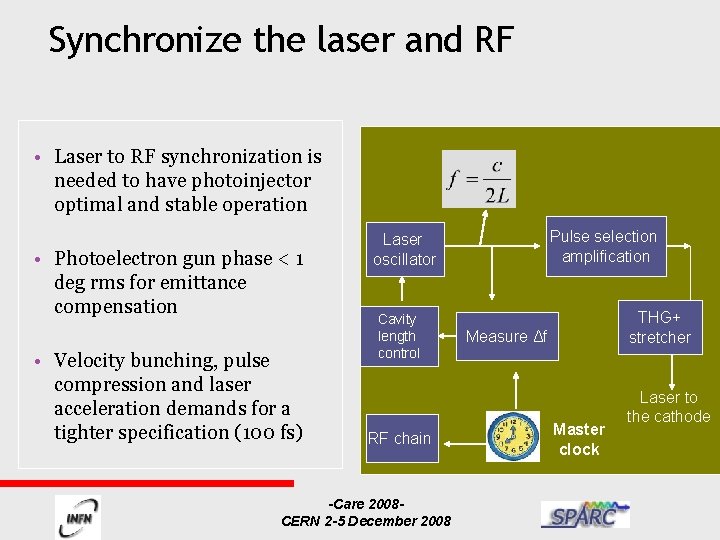 Synchronize the laser and RF • Laser to RF synchronization is needed to have