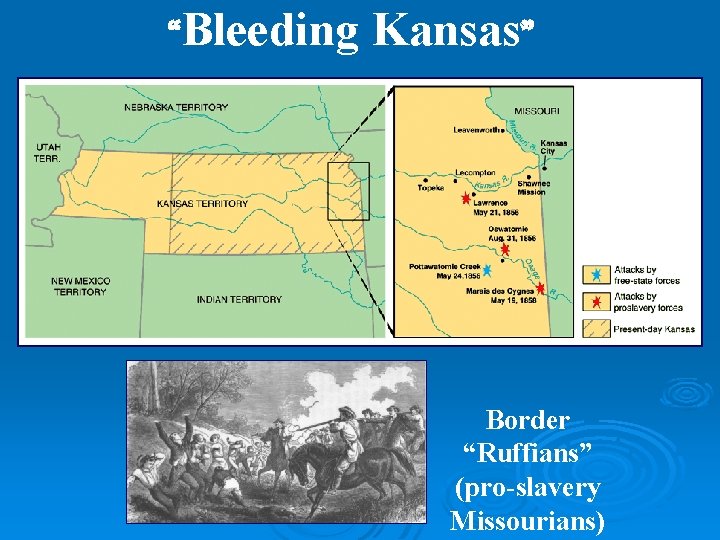 “Bleeding Kansas” Border “Ruffians” (pro-slavery Missourians) 