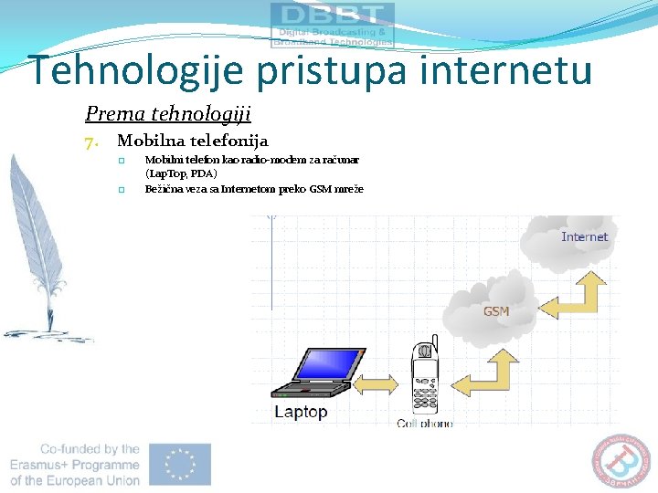 Tehnologije pristupa internetu Prema tehnologiji 7. Mobilna telefonija � � Mobilni telefon kao radio-modem Tehnologije pristupa internetu Prema tehnologiji 7. Mobilna telefonija � � Mobilni telefon kao radio-modem