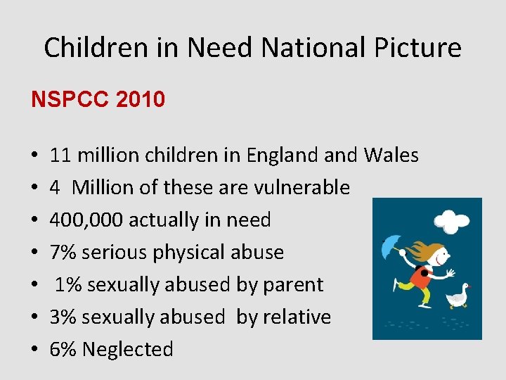 Children in Need National Picture NSPCC 2010 • • 11 million children in England