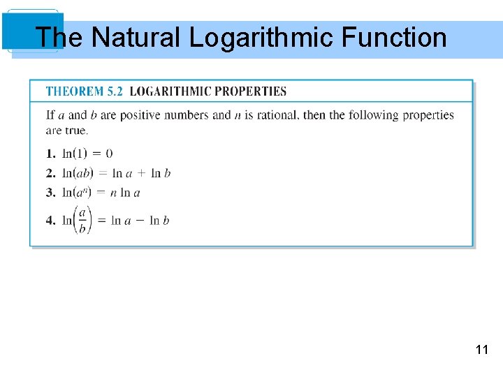 The Natural Logarithmic Function 11 