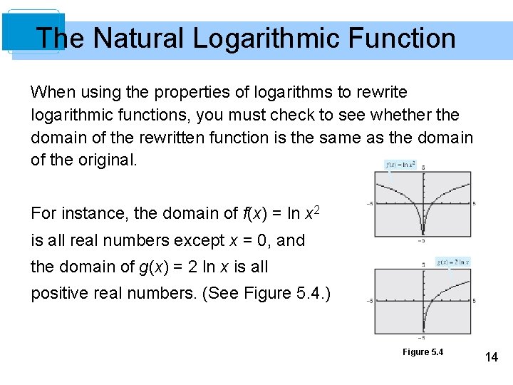 The Natural Logarithmic Function When using the properties of logarithms to rewrite logarithmic functions,