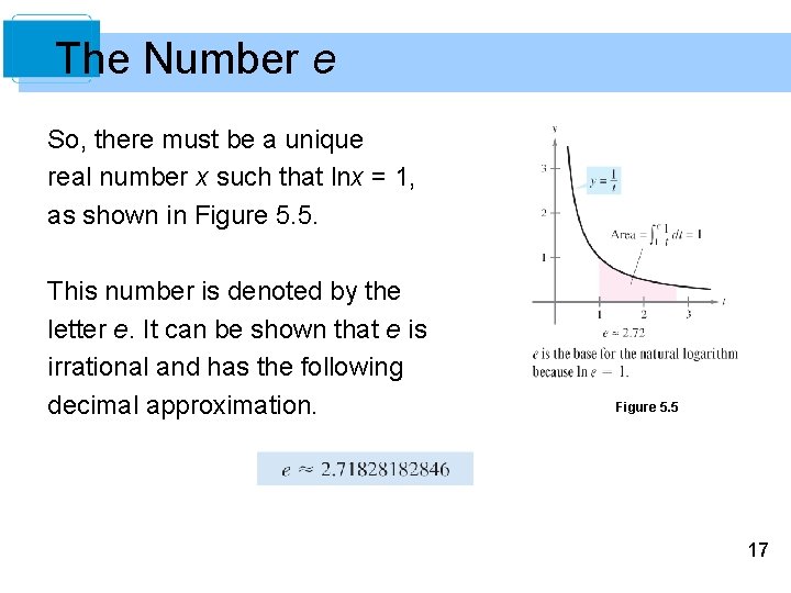 The Number e So, there must be a unique real number x such that