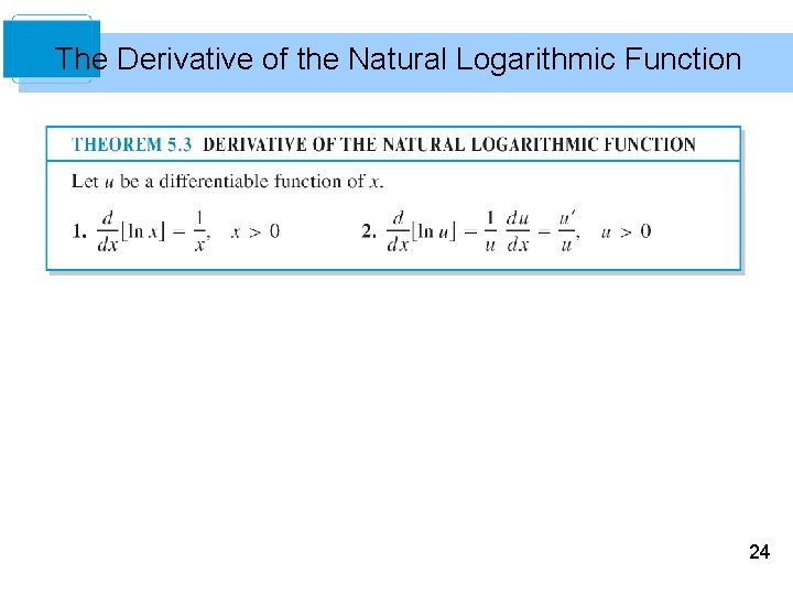 The Derivative of the Natural Logarithmic Function 24 