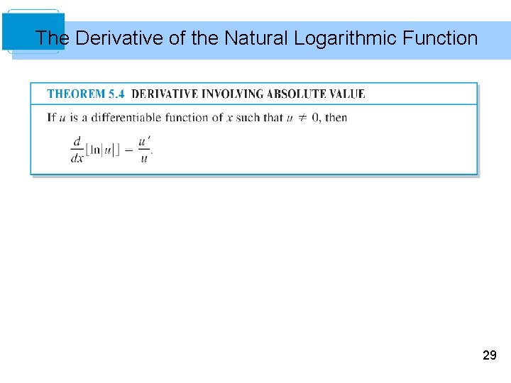 The Derivative of the Natural Logarithmic Function 29 