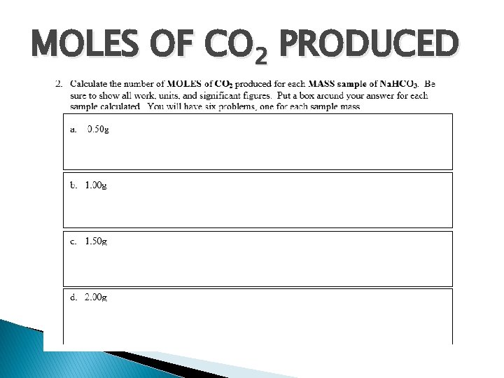 MOLES OF CO 2 PRODUCED 