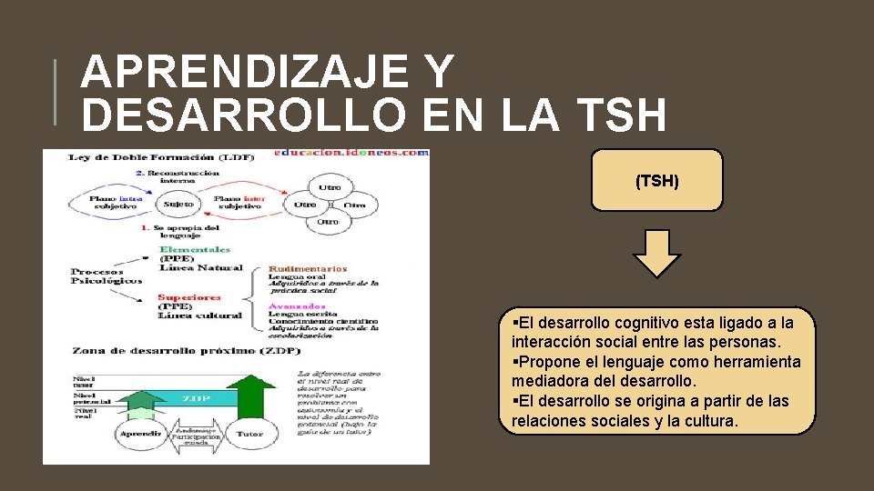 APRENDIZAJE Y DESARROLLO EN LA TSH (TSH) §El desarrollo cognitivo esta ligado a la