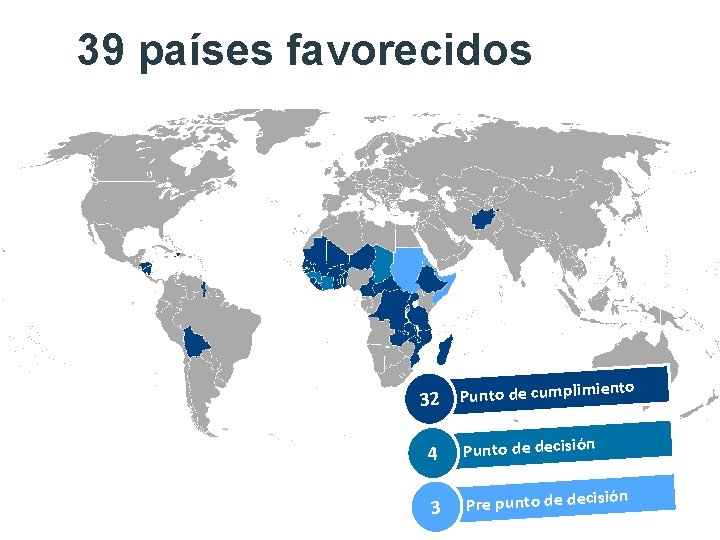 39 países favorecidos limiento 32 Punto de cump 4 Punto de decisión 3 Pre
