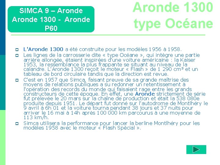SIMCA 9 – Aronde 1300 - Aronde P 60 p p Aronde 1300 type