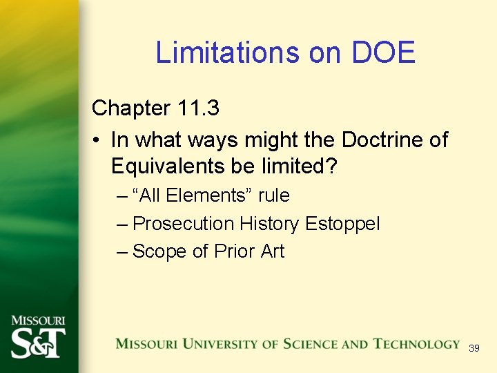 Limitations on DOE Chapter 11. 3 • In what ways might the Doctrine of