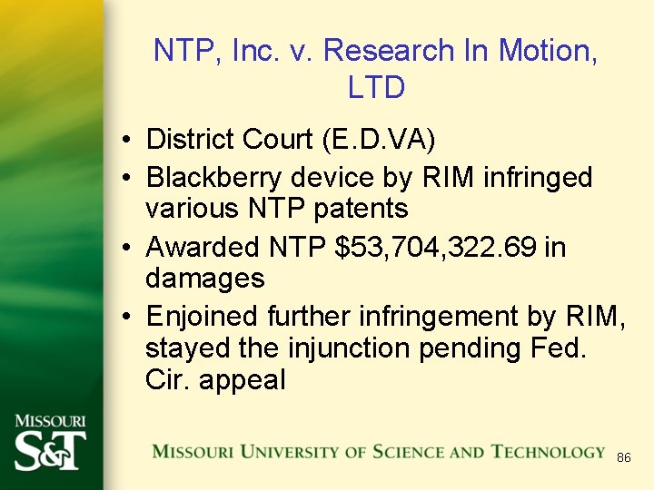 NTP, Inc. v. Research In Motion, LTD • District Court (E. D. VA) •