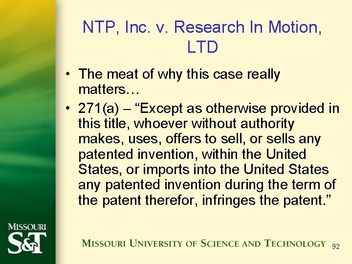 NTP, Inc. v. Research In Motion, LTD • The meat of why this case