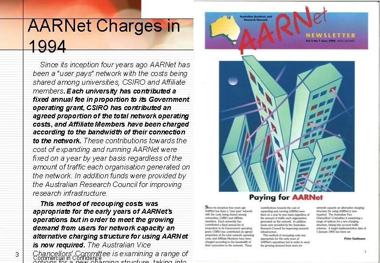 AARNet Copyright 2011 AARNet Charges in 1994 Since its inception four years ago AARNet