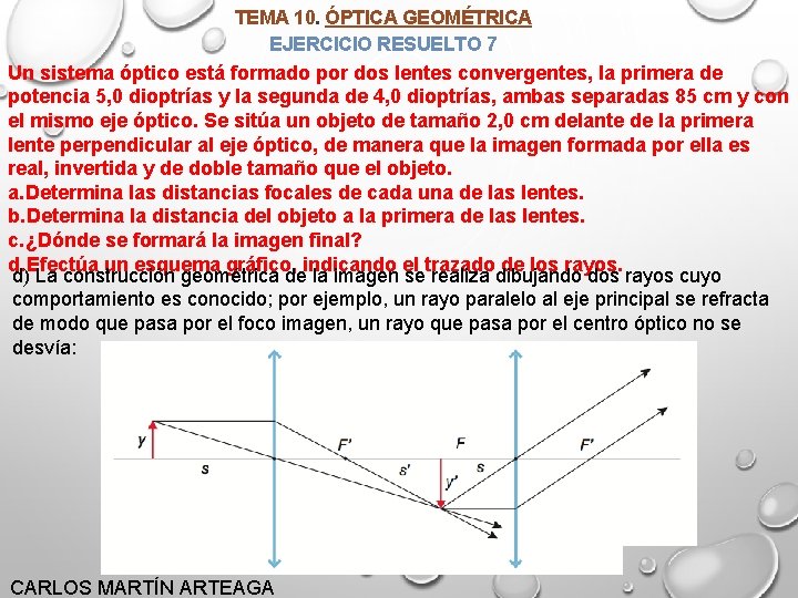 TEMA 10. ÓPTICA GEOMÉTRICA EJERCICIO RESUELTO 7 Un sistema óptico está formado por dos