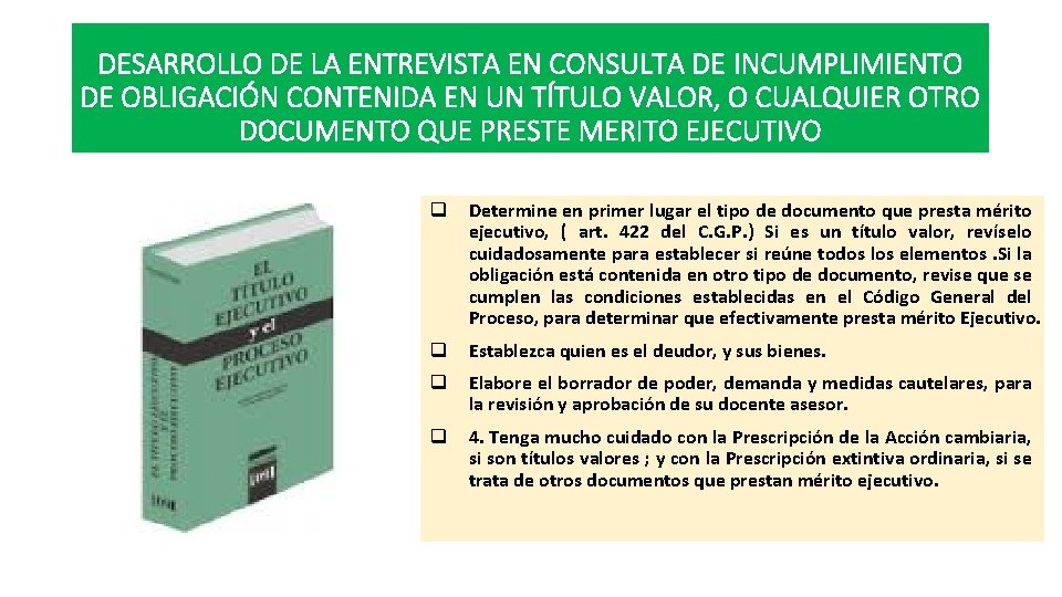 DESARROLLO DE LA ENTREVISTA EN CONSULTA DE INCUMPLIMIENTO DE OBLIGACIÓN CONTENIDA EN UN TÍTULO