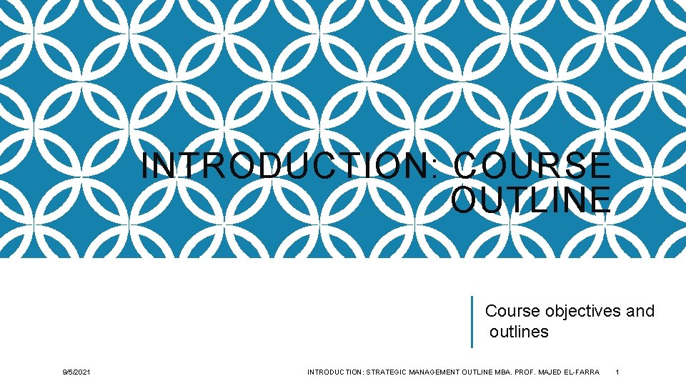 INTRODUCTION: COURSE OUTLINE Course objectives and outlines 9/5/2021 INTRODUCTION: STRATEGIC MANAGEMENT OUTLINE MBA. PROF.