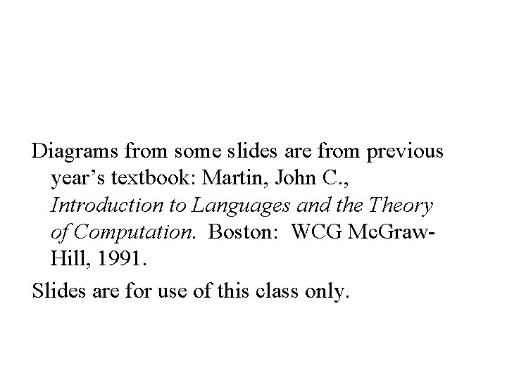 Diagrams from some slides are from previous year’s textbook: Martin, John C. , Introduction