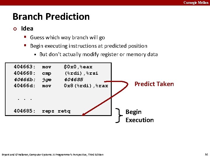 Carnegie Mellon Branch Prediction ¢ Idea § Guess which way branch will go §