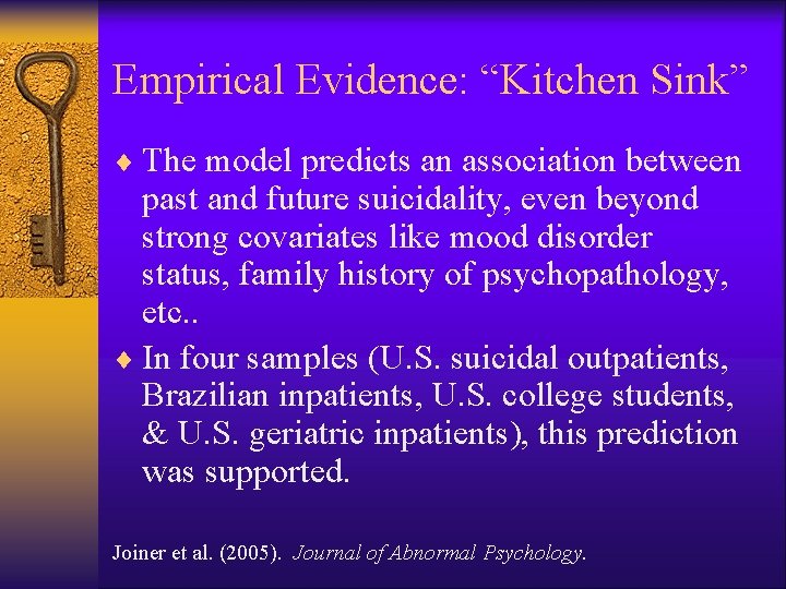Empirical Evidence: “Kitchen Sink” ¨ The model predicts an association between past and future