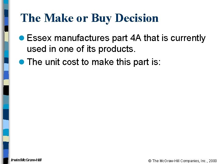 The Make or Buy Decision l Essex manufactures part 4 A that is currently