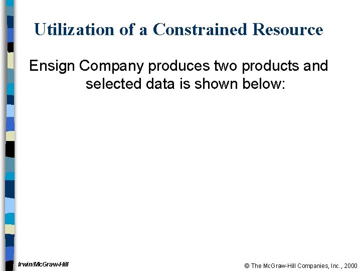 Utilization of a Constrained Resource Ensign Company produces two products and selected data is