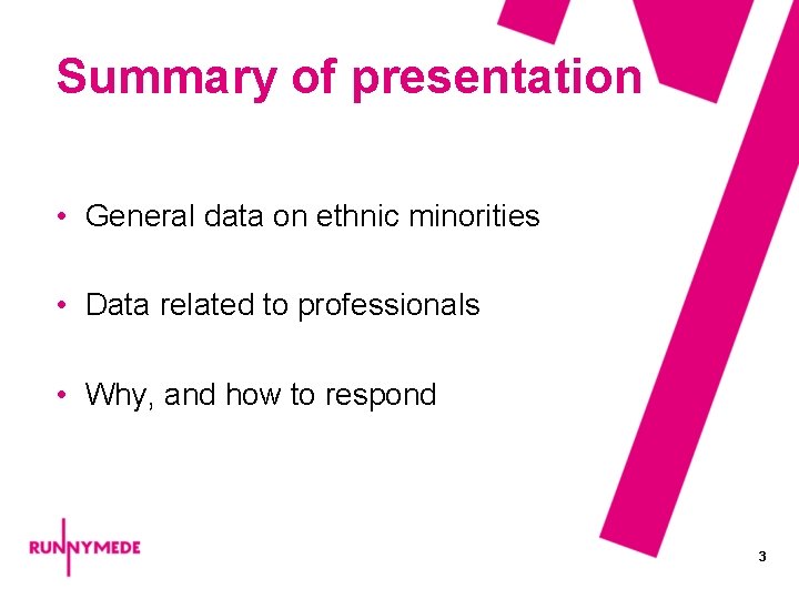 Summary of presentation • General data on ethnic minorities • Data related to professionals