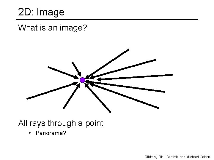 2 D: Image What is an image? All rays through a point • Panorama?