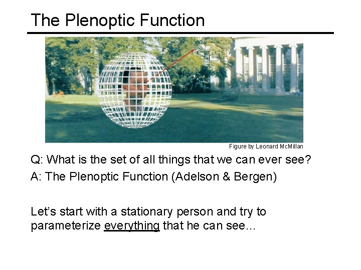 The Plenoptic Function Figure by Leonard Mc. Millan Q: What is the set of